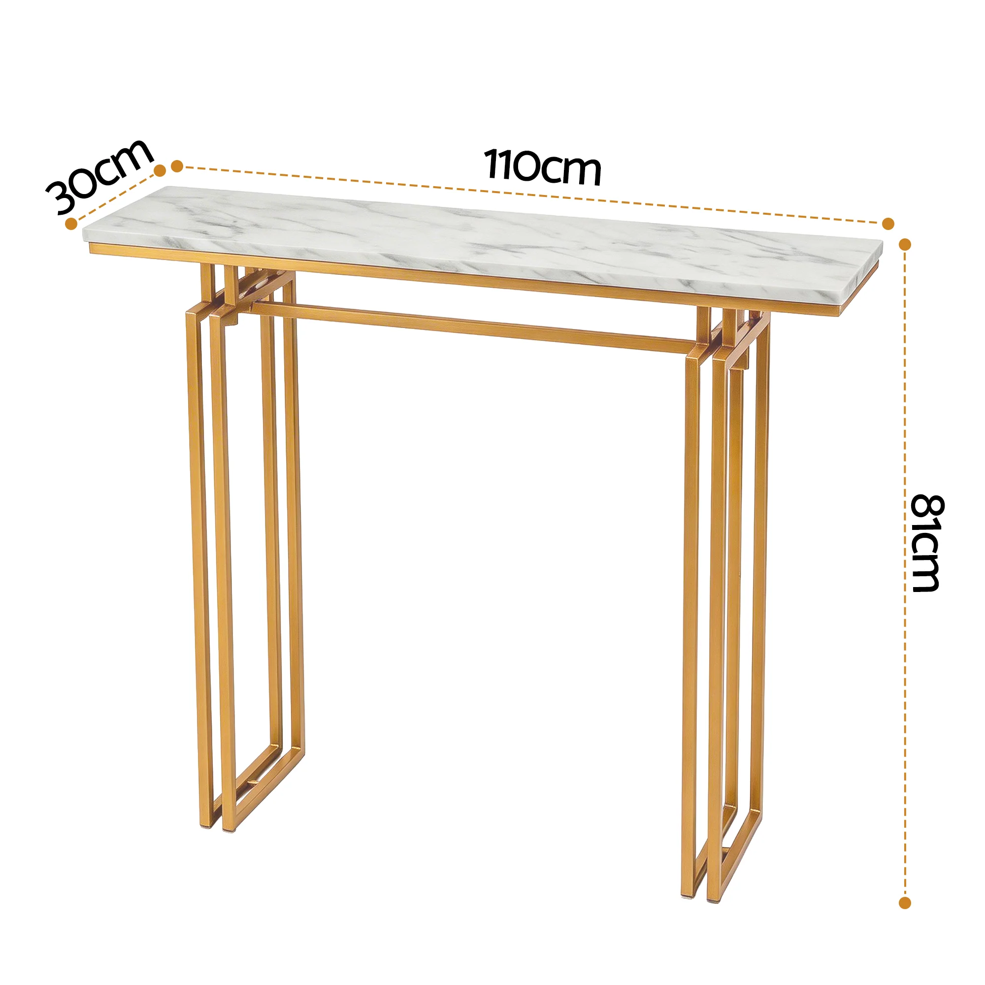 Artiss Console Table Hallway Entryway Table Marble Effect 110CM White & Gold - Image 3