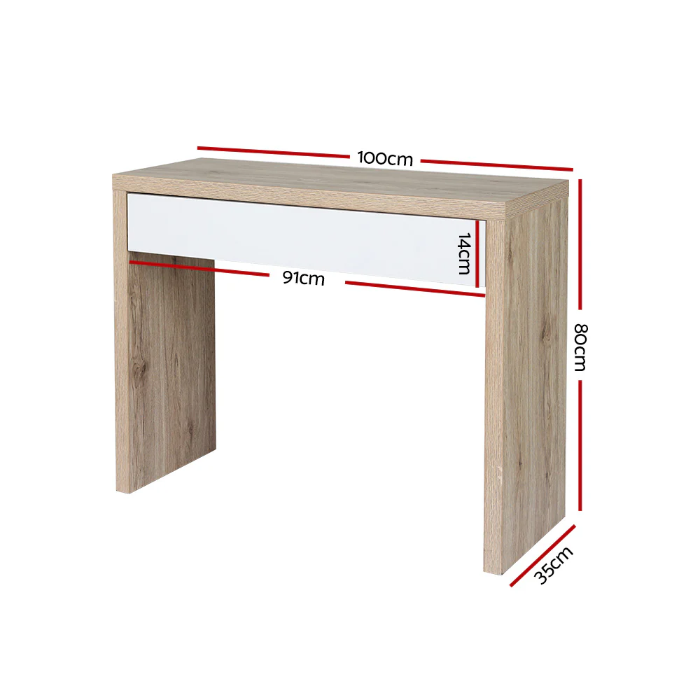 Artiss Console Table Storage Drawer Jory White Pine - Image 3