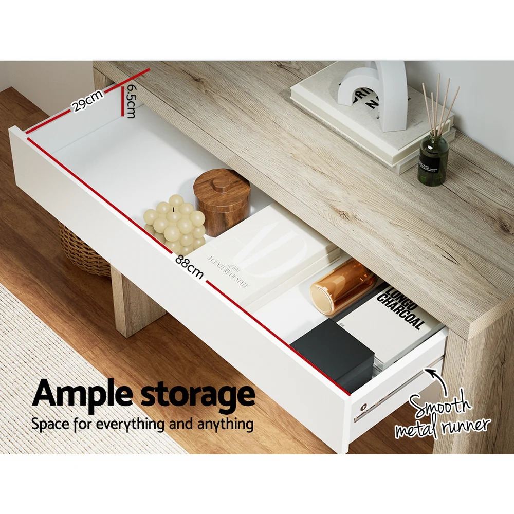 Artiss Console Table Storage Drawer Jory White Pine - Image 7