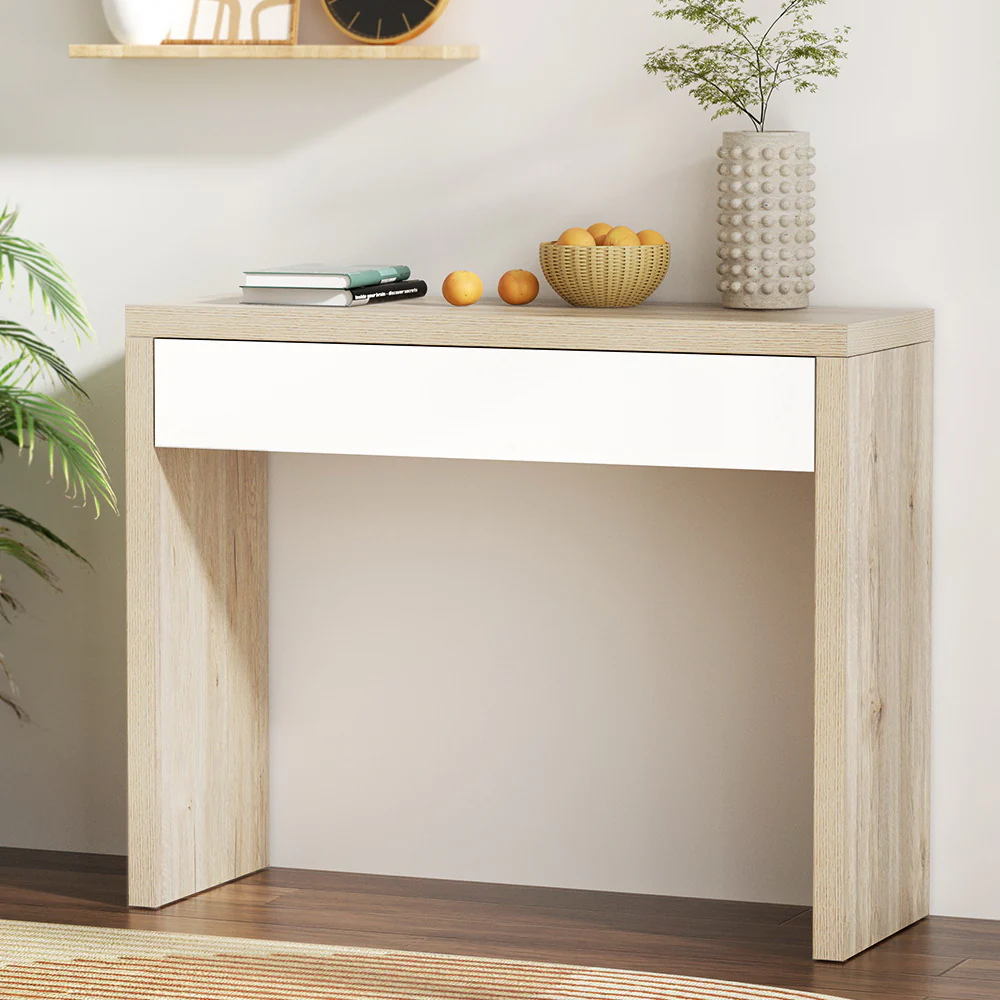 Artiss Console Table Storage Drawer Jory White Pine - Image 9