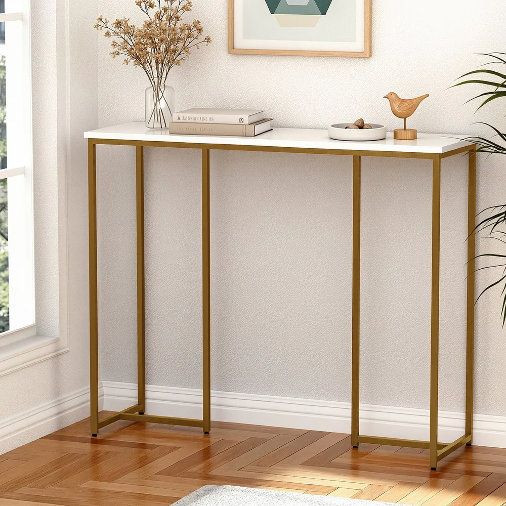 Artiss Console Table Hallway Table With Marble Effect Entry Table White&Gold - Image 7