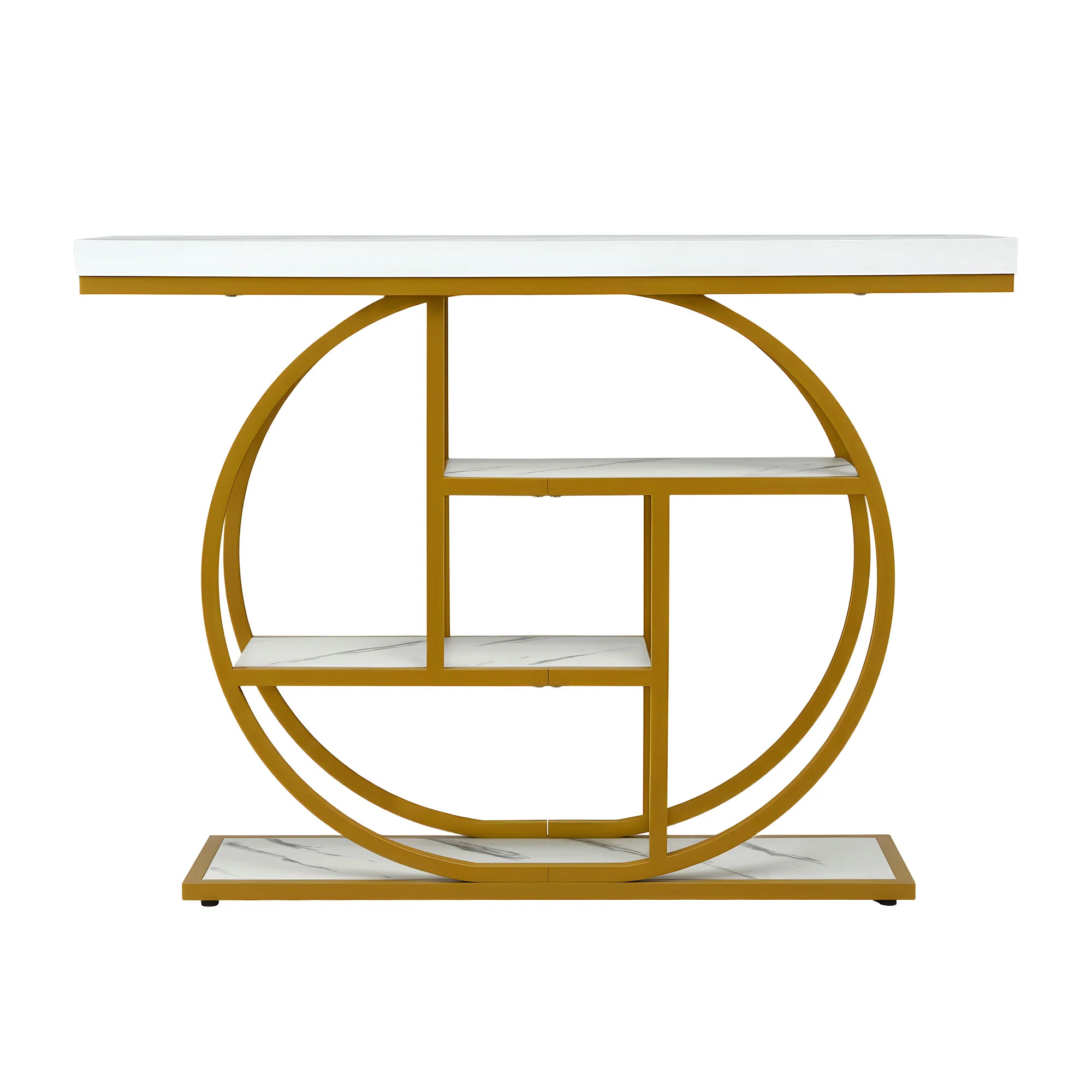 Artiss Console Table Marble Effect 4-Tier Shelves 105CM White&Gold - Image 4