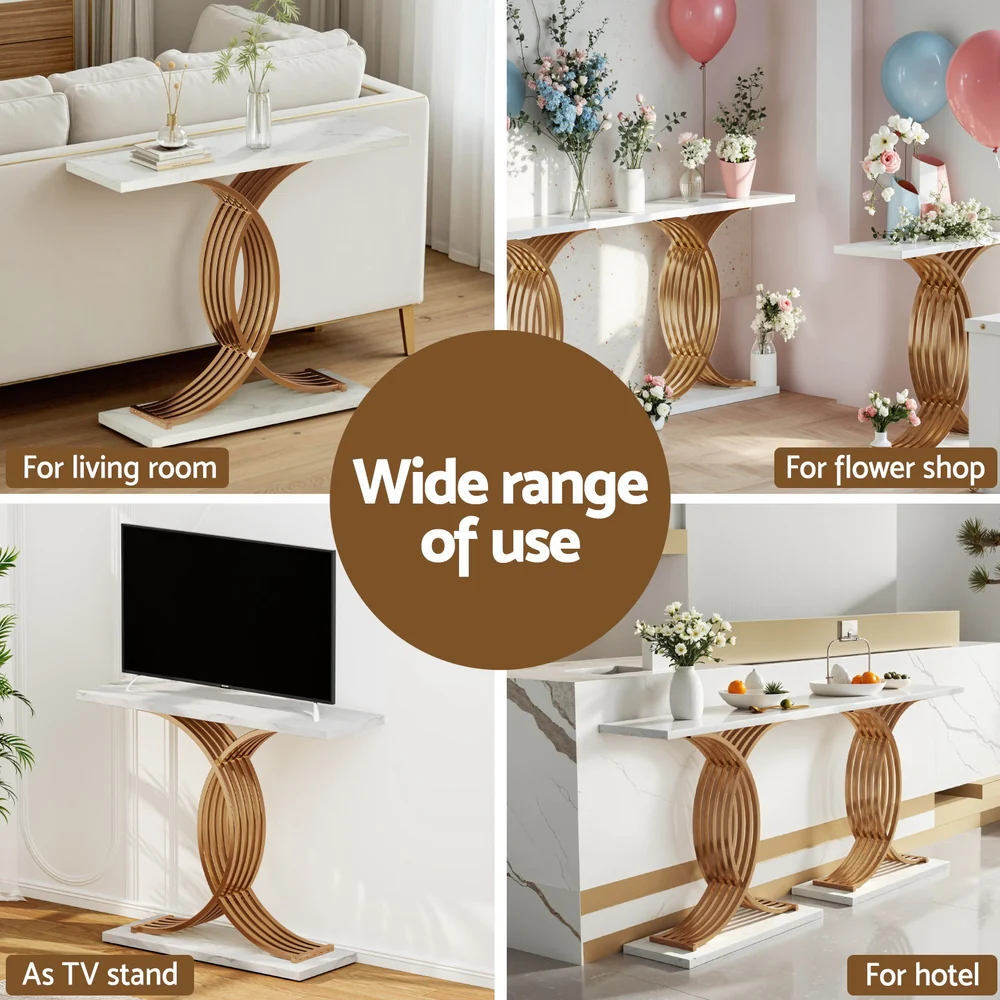 Artiss Console Table Marble Effect White&Gold - Image 5
