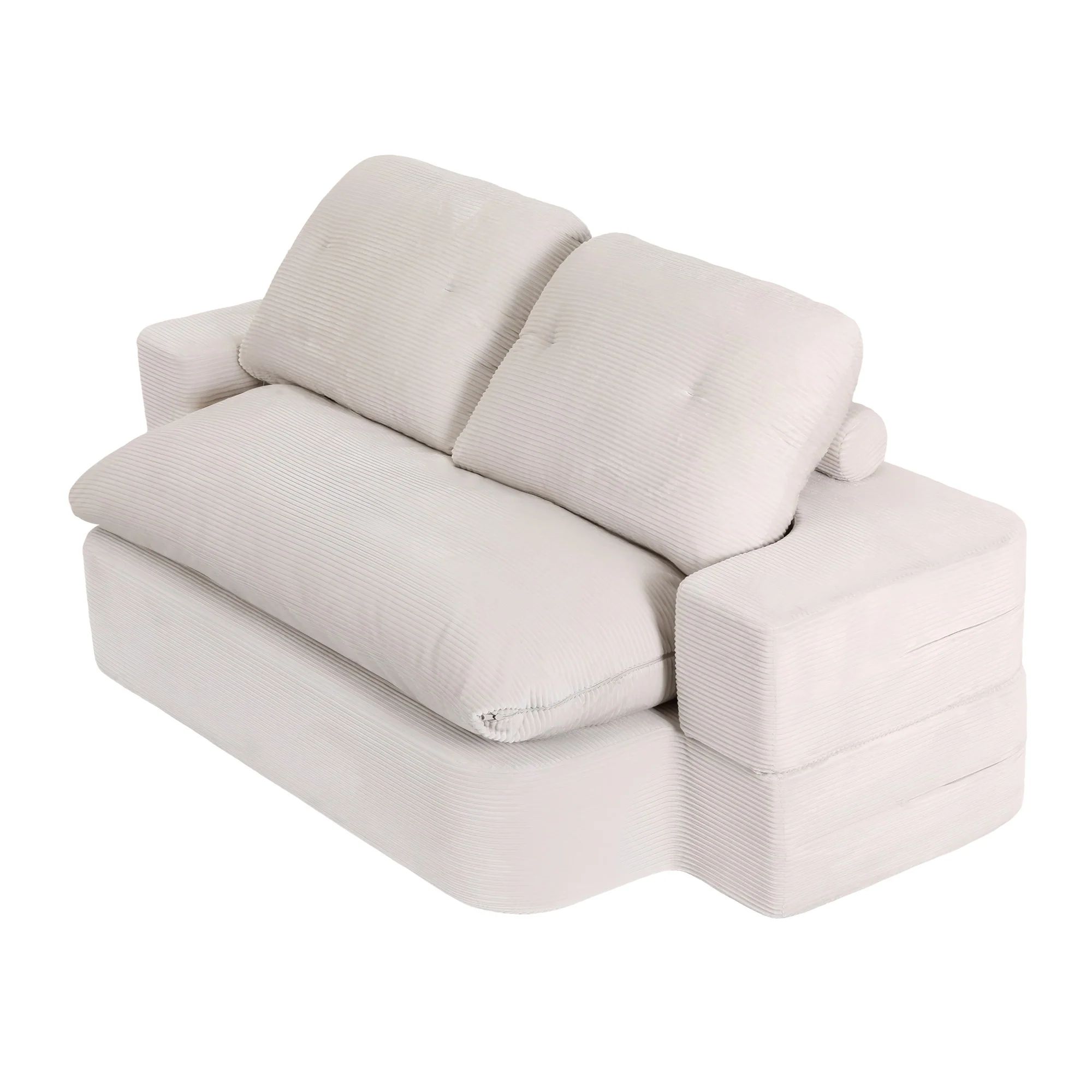 Artiss Convertible Folding Sofa Bed 30D High-Density Foam Boneless Couch with Corduroy Sleeper Couch Lounger for Living Room Beign - Image 4