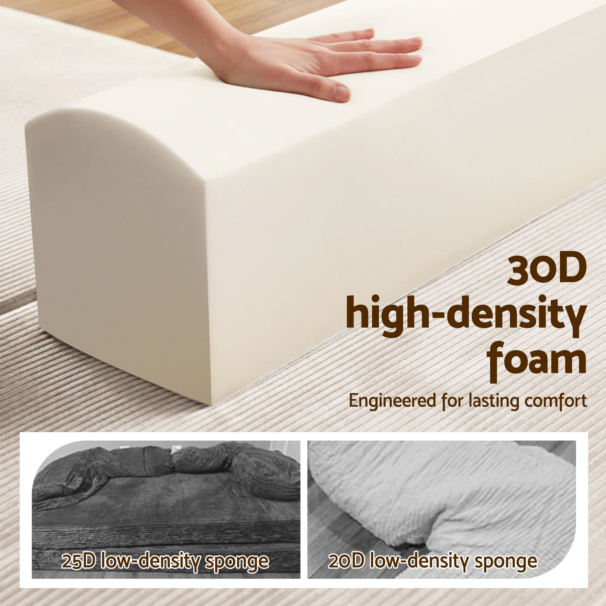 Artiss Convertible Folding Sofa Bed 30D High-Density Foam Boneless Couch with Corduroy Sleeper Couch Lounger for Living Room Beign - Image 7
