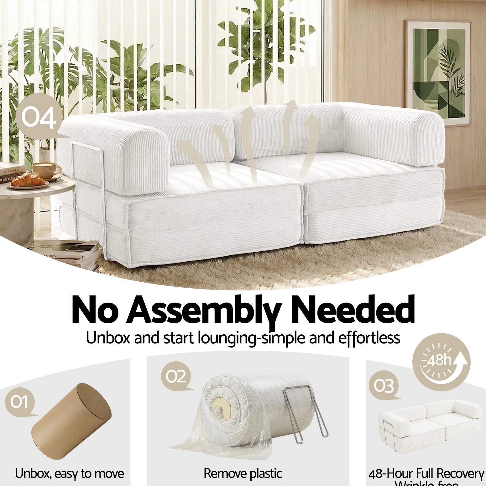 Artiss Convertible Folding Sofa Bed Beign - Image 4