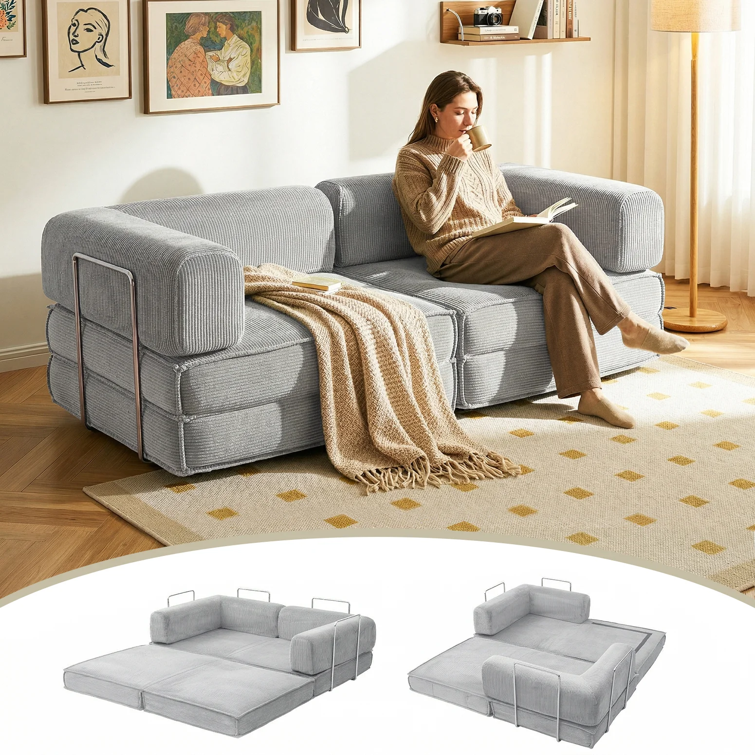 Artiss Convertible Folding Sofa Bed Grey