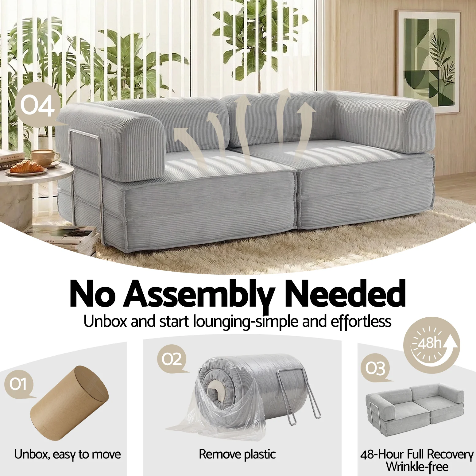 Artiss Convertible Folding Sofa Bed Grey - Image 5