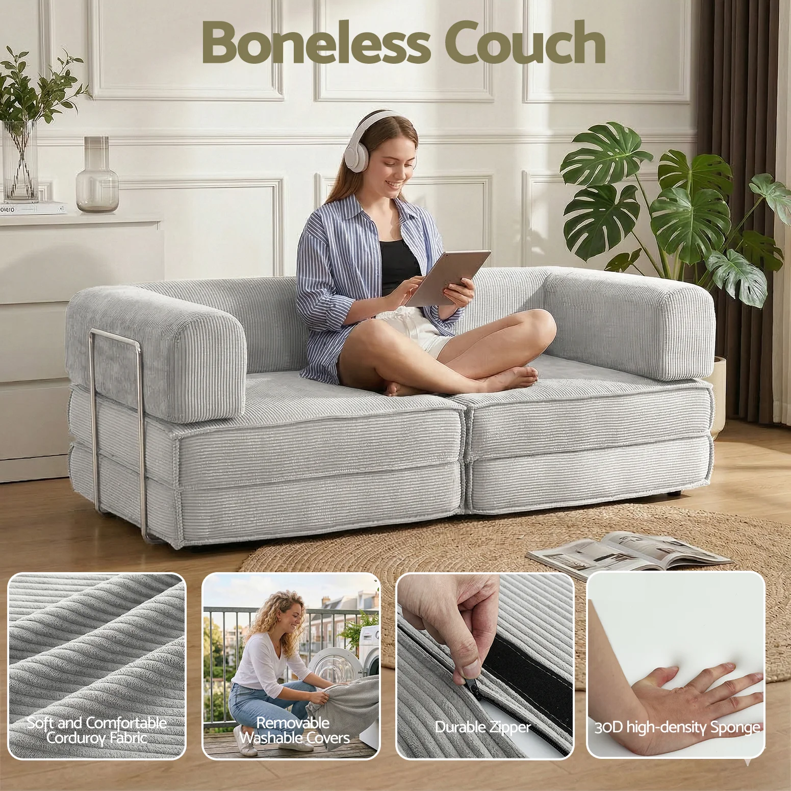 Artiss Convertible Folding Sofa Bed Grey - Image 7