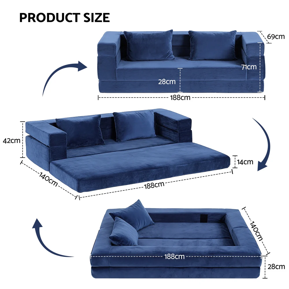 Artiss Convertible Folding Sofa Bed Pull Out Mattress Foldable Lounge Couch Chair - Image 2