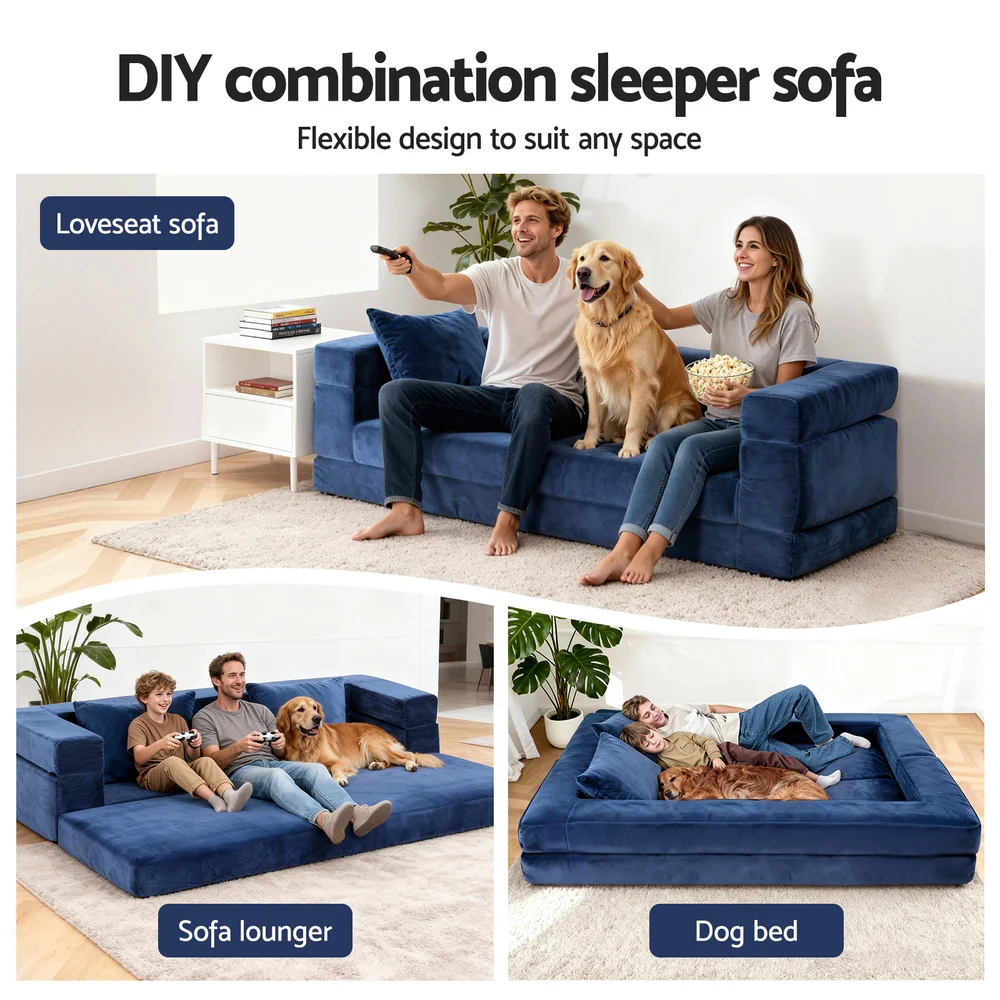 Artiss Convertible Folding Sofa Bed Pull Out Mattress Foldable Lounge Couch Chair - Image 4