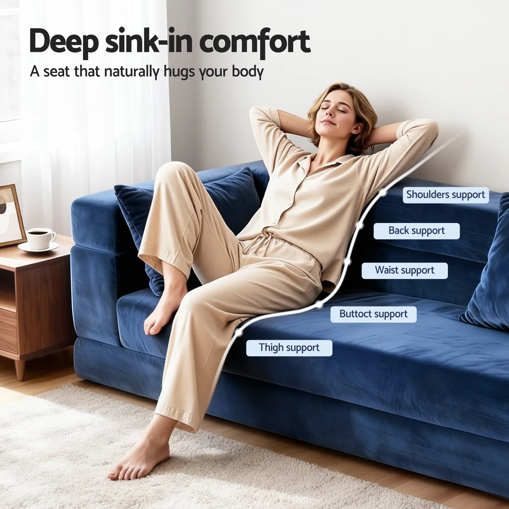 Artiss Convertible Folding Sofa Bed Pull Out Mattress Foldable Lounge Couch Chair - Image 5