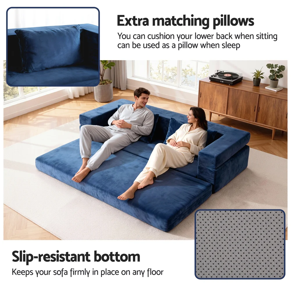 Artiss Convertible Folding Sofa Bed Pull Out Mattress Foldable Lounge Couch Chair - Image 6