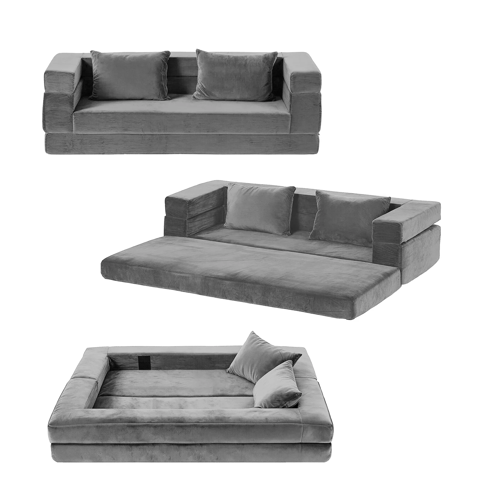 Artiss Convertible Folding Sofa Bed Pull Out Mattress Foldable Lounge Couch Grey - Image 4