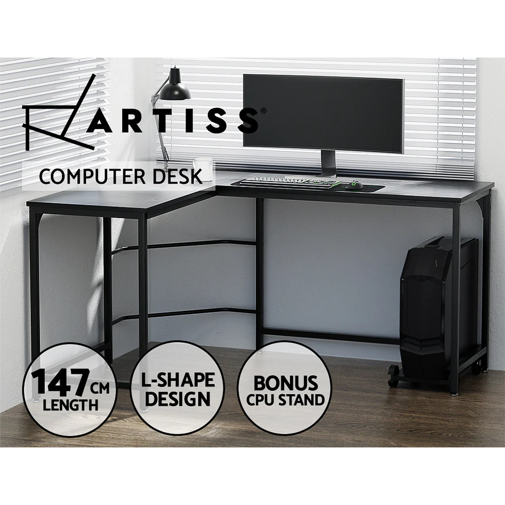 Artiss Computer Desk L-Shape CPU Stand Black 147CM - Image 5