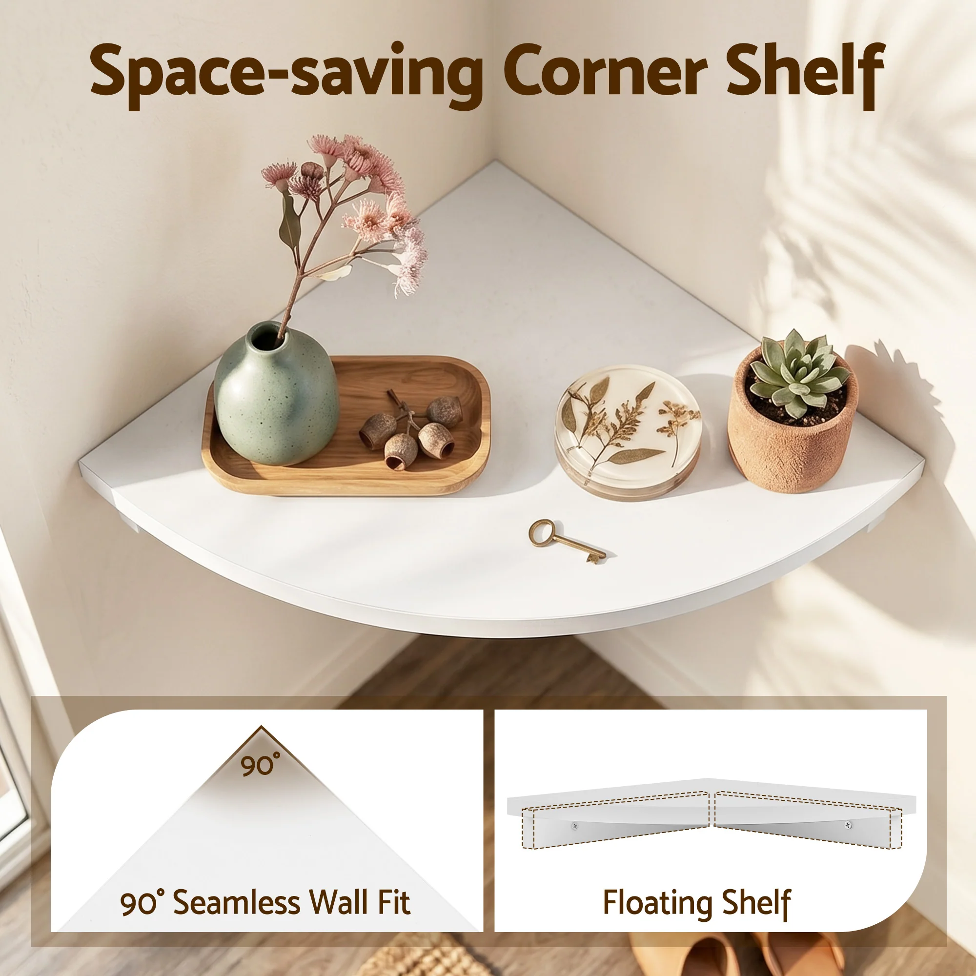 Artiss Corner Floating Wall Shelf Wall Mounted Display Rack Round Edge White 1pc - Image 7