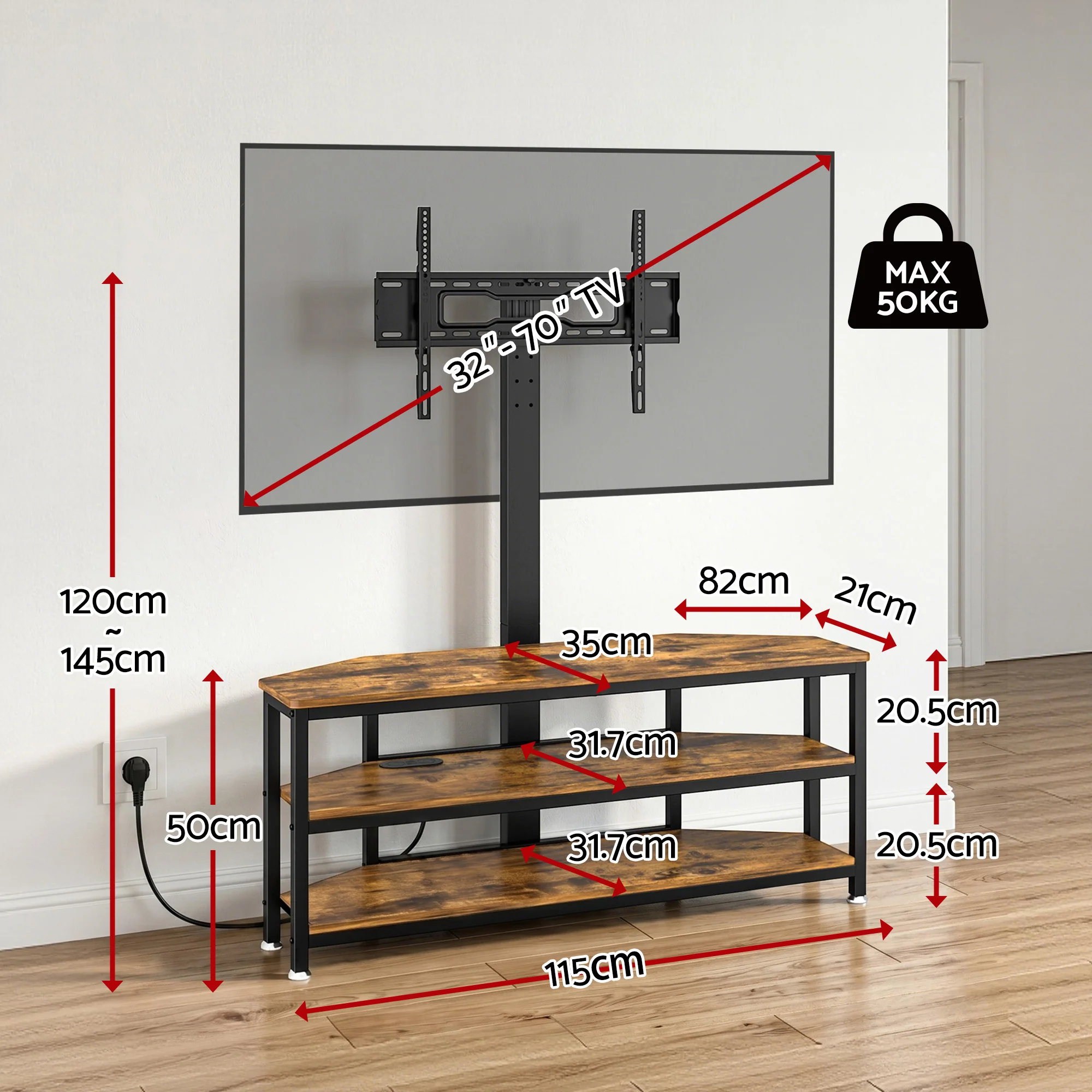 Artiss Corner TV Stand 32-70 w/ Mount LED Lights & Power Outlet Space Saving - Image 3