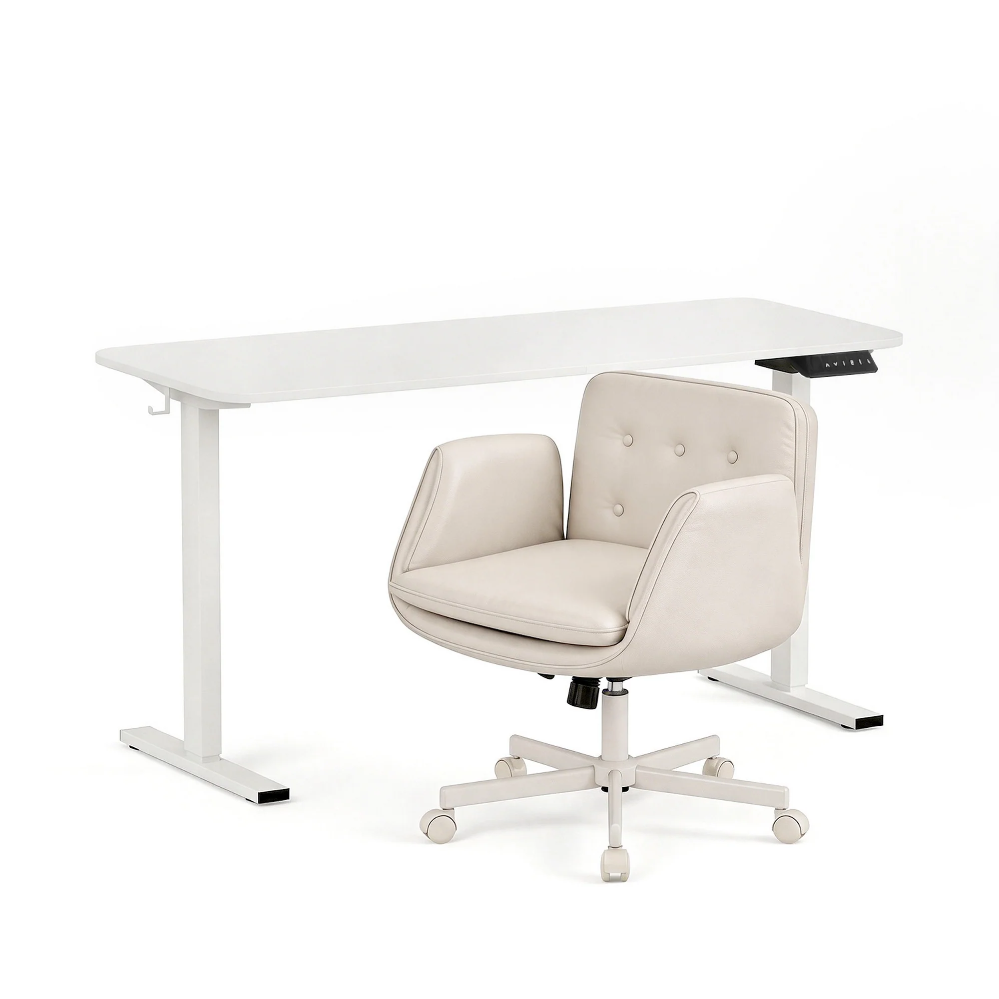 Artiss Criss Cross Chair with Wheels & Adjustable Armrests and Electric Standing Desk 140cm with Memory Presets, Ergonomic Cross Legged Chair and Office Desk Set - Image 2