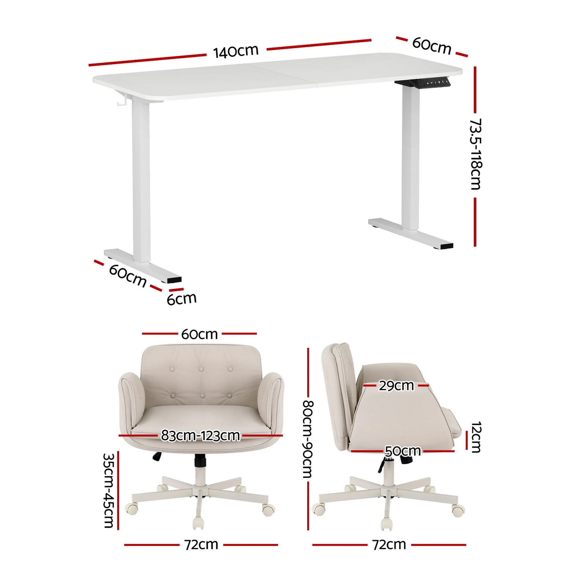 Artiss Criss Cross Chair with Wheels & Adjustable Armrests and Electric Standing Desk 140cm with Memory Presets, Ergonomic Cross Legged Chair and Office Desk Set - Image 3