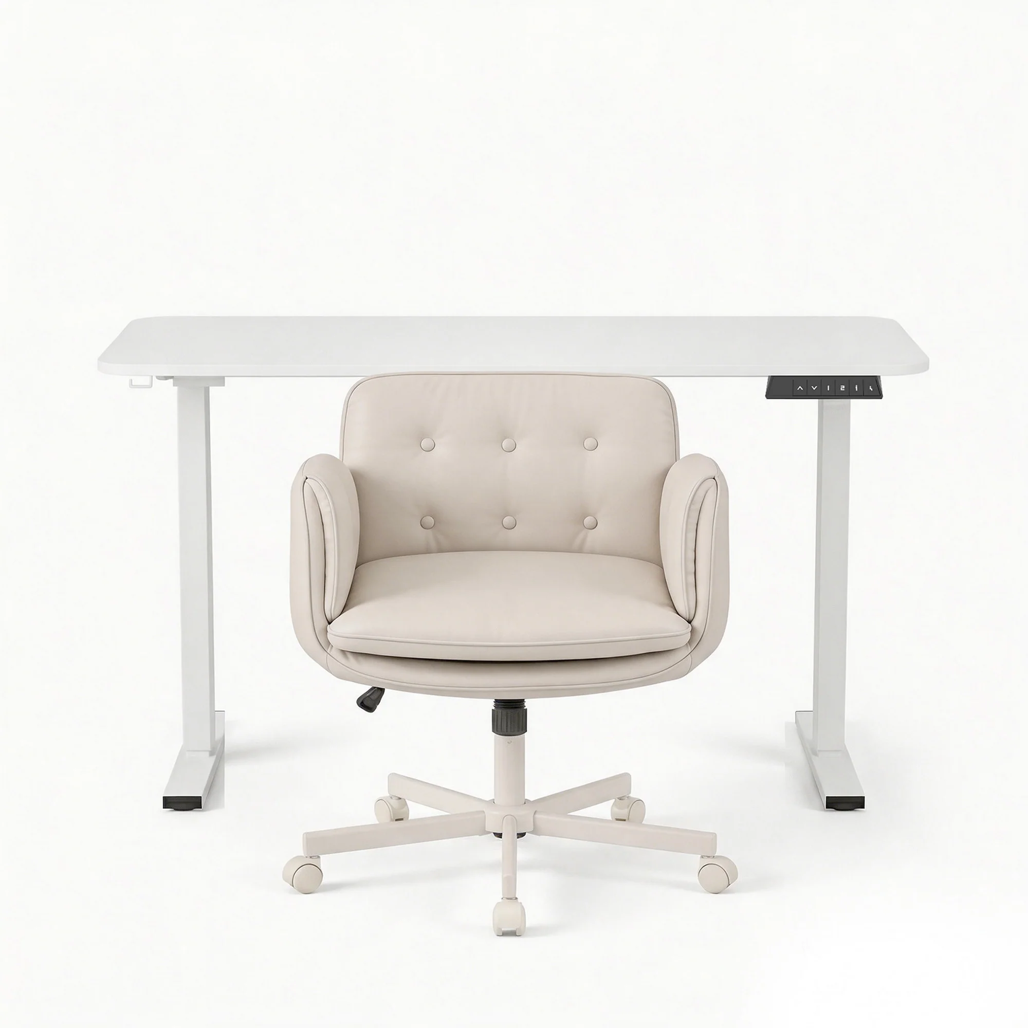 Artiss Criss Cross Chair with Wheels & Adjustable Armrests and Electric Standing Desk 140cm with Memory Presets, Ergonomic Cross Legged Chair and Office Desk Set - Image 4