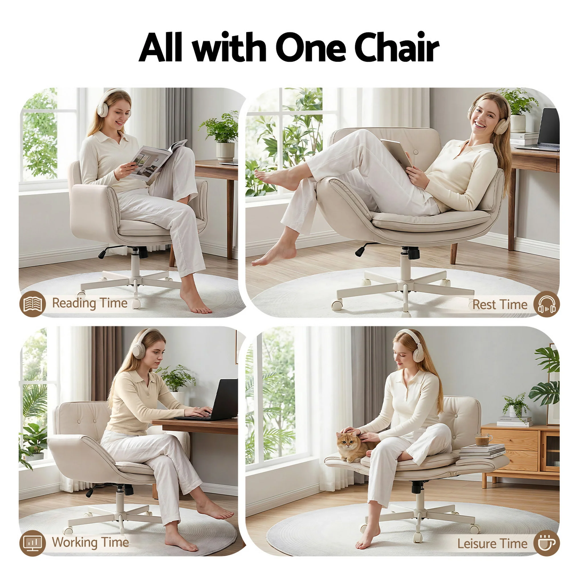 Artiss Criss Cross Chair with Wheels & Adjustable Armrests and Electric Standing Desk 140cm with Memory Presets, Ergonomic Cross Legged Chair and Office Desk Set - Image 5