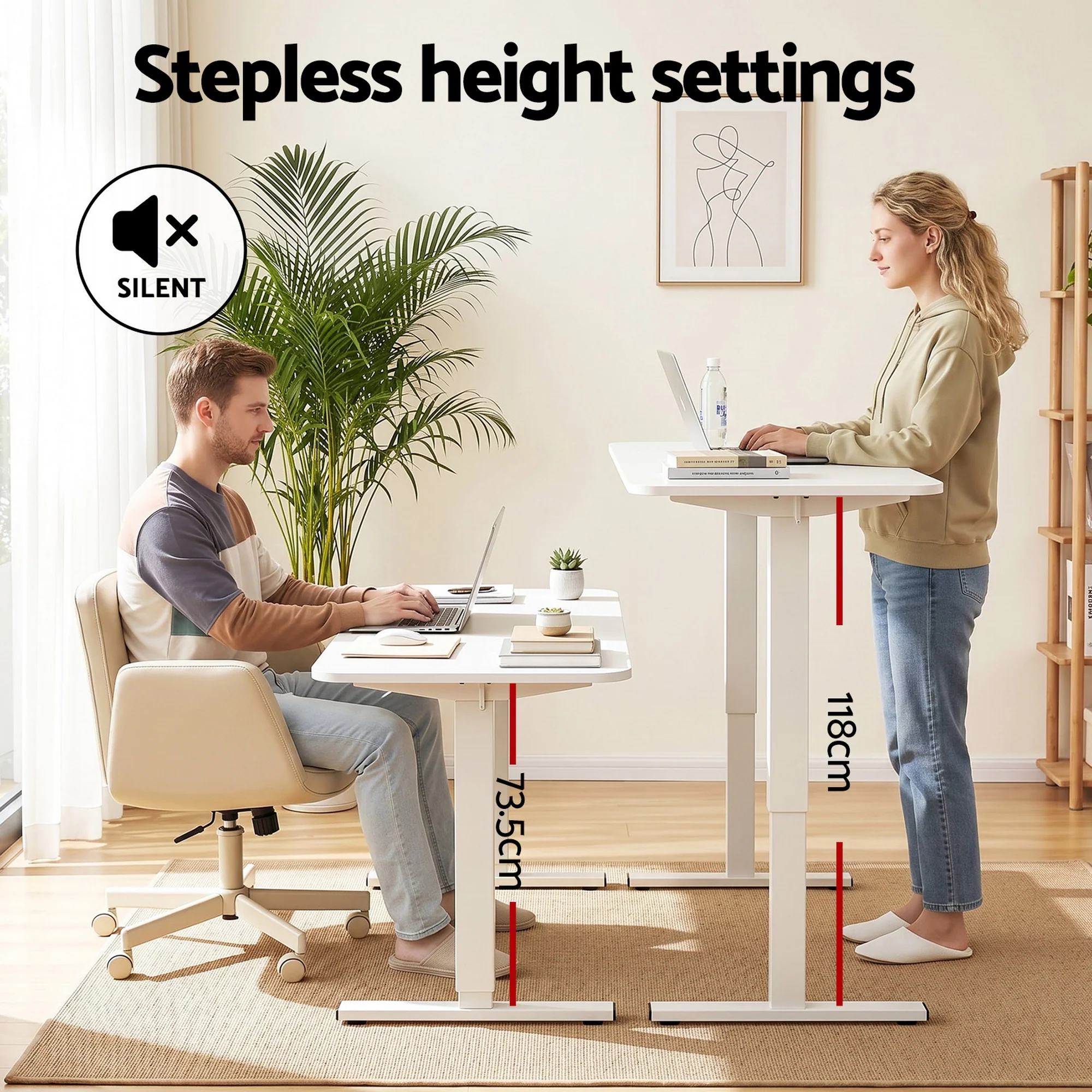 Artiss Criss Cross Chair with Wheels & Adjustable Armrests and Electric Standing Desk 140cm with Memory Presets, Ergonomic Cross Legged Chair and Office Desk Set - Image 7