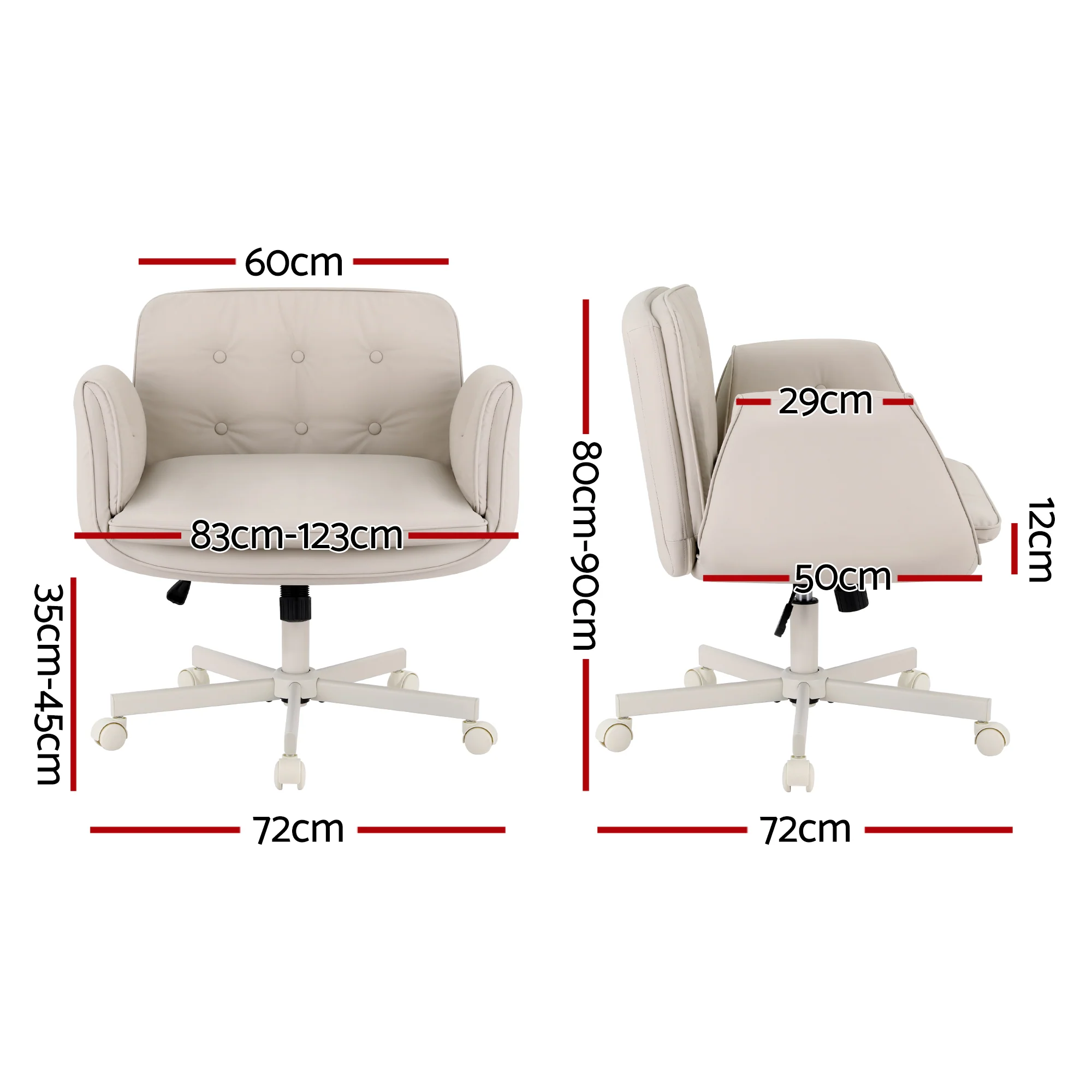Artiss Criss Cross Chair with Wheels & Adjustable Armrests, Ergonomic Cross Legged Office Desk Chair PU Leather Vanity Chair Swivel for Home, Make Up, Bedroom, Computer, Beige - Image 3