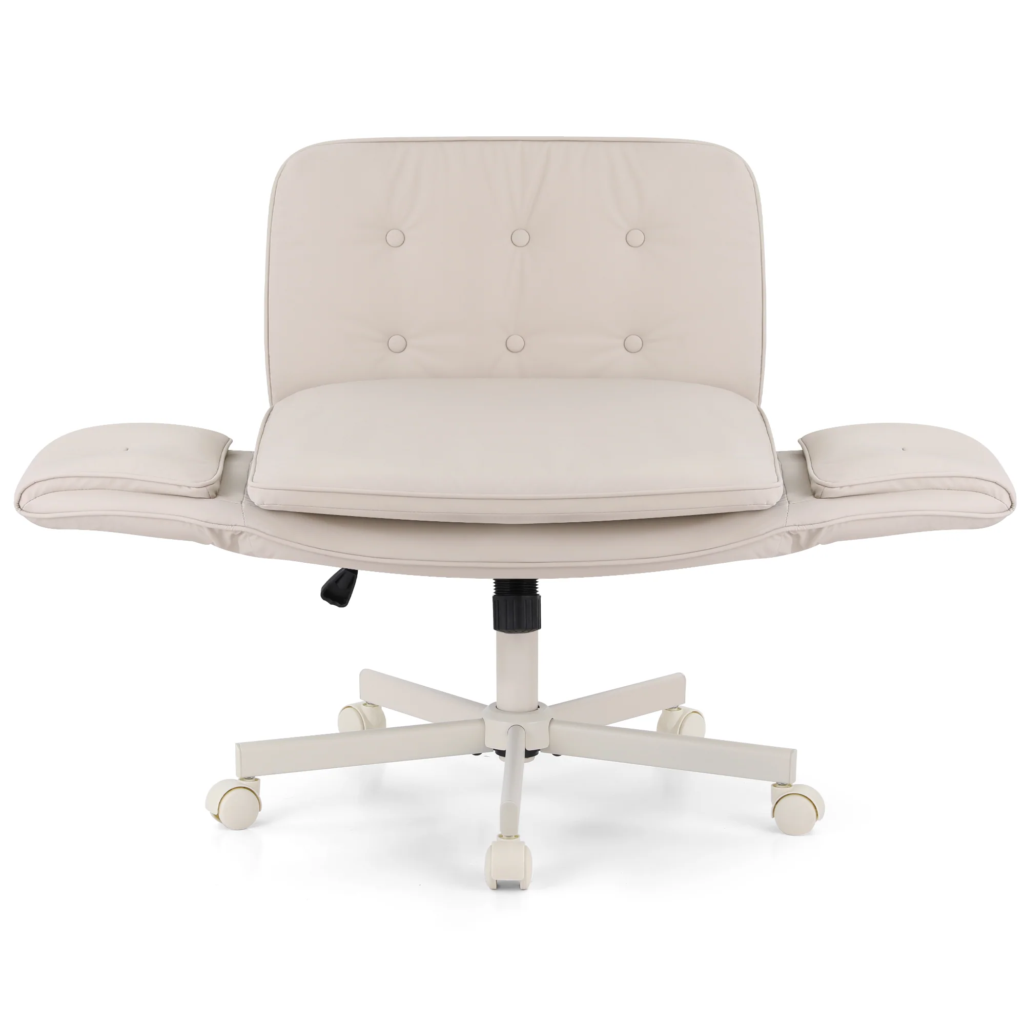 Artiss Criss Cross Chair with Wheels & Adjustable Armrests, Ergonomic Cross Legged Office Desk Chair PU Leather Vanity Chair Swivel for Home, Make Up, Bedroom, Computer, Beige - Image 4