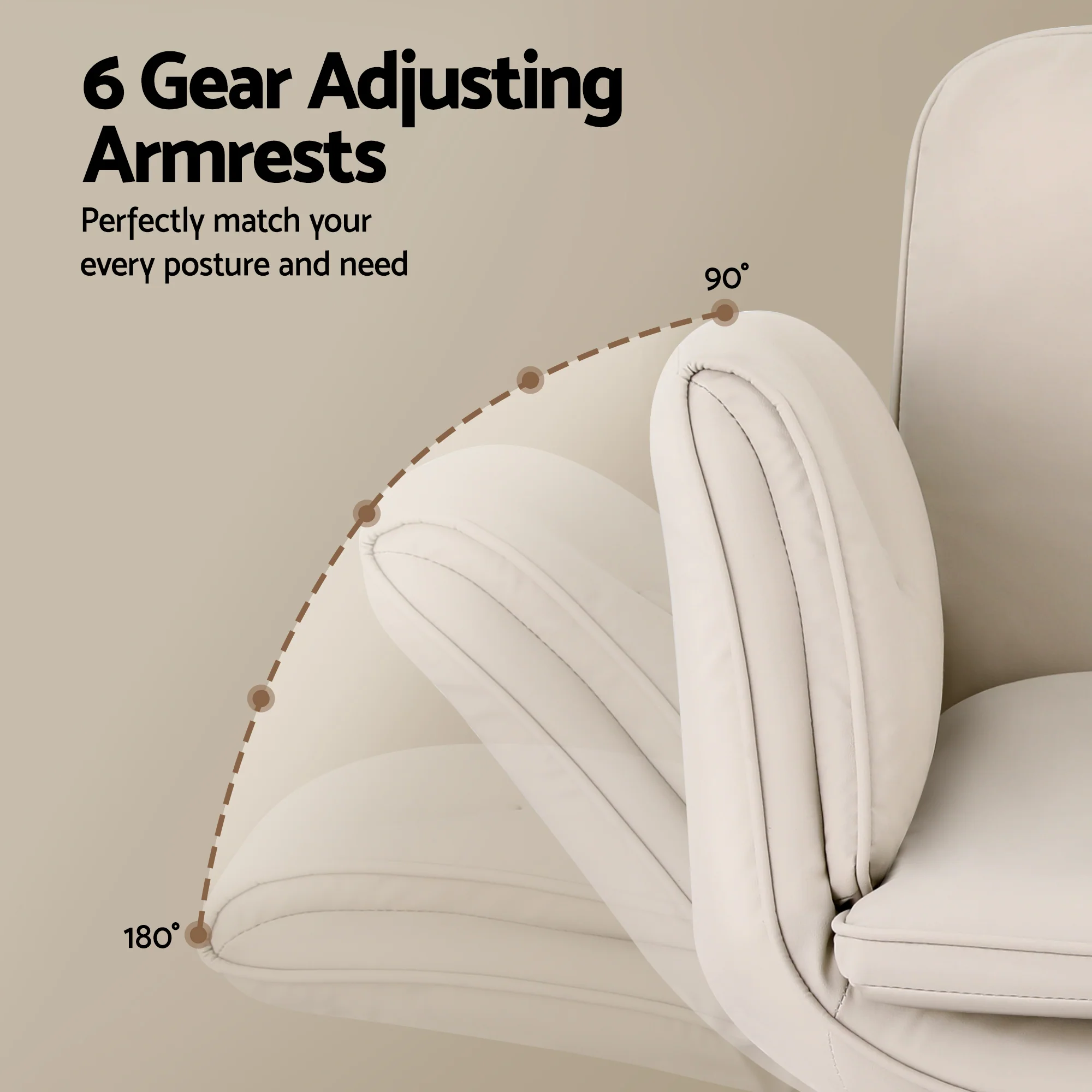 Artiss Criss Cross Chair with Wheels & Adjustable Armrests, Ergonomic Cross Legged Office Desk Chair PU Leather Vanity Chair Swivel for Home, Make Up, Bedroom, Computer, Beige - Image 7