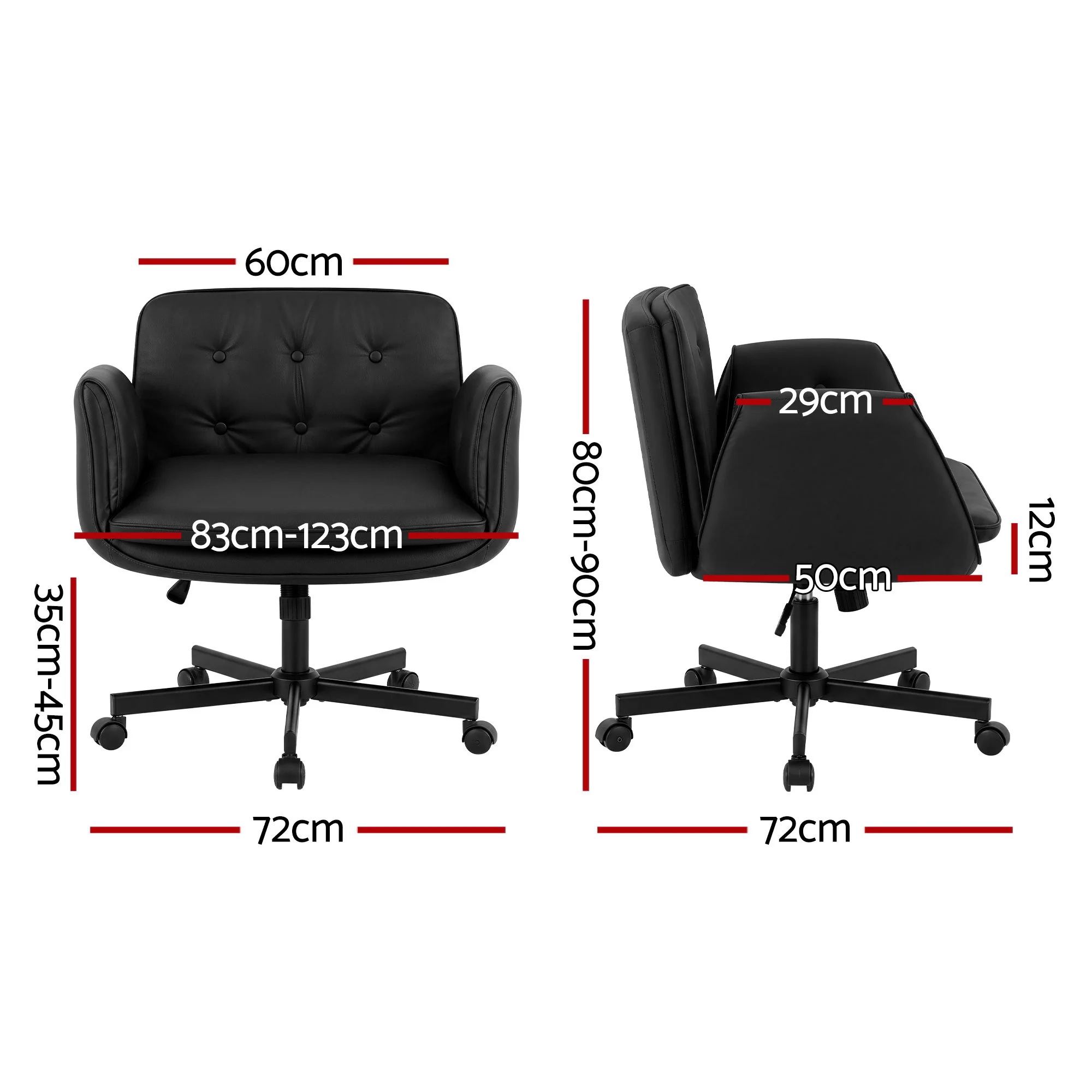 Artiss Criss Cross Chair with Wheels & Adjustable Armrests, Ergonomic Cross Legged Office Desk Chair PU Leather Vanity Chair Swivel for Home, Make Up, Bedroom, Computer, Black - Image 3