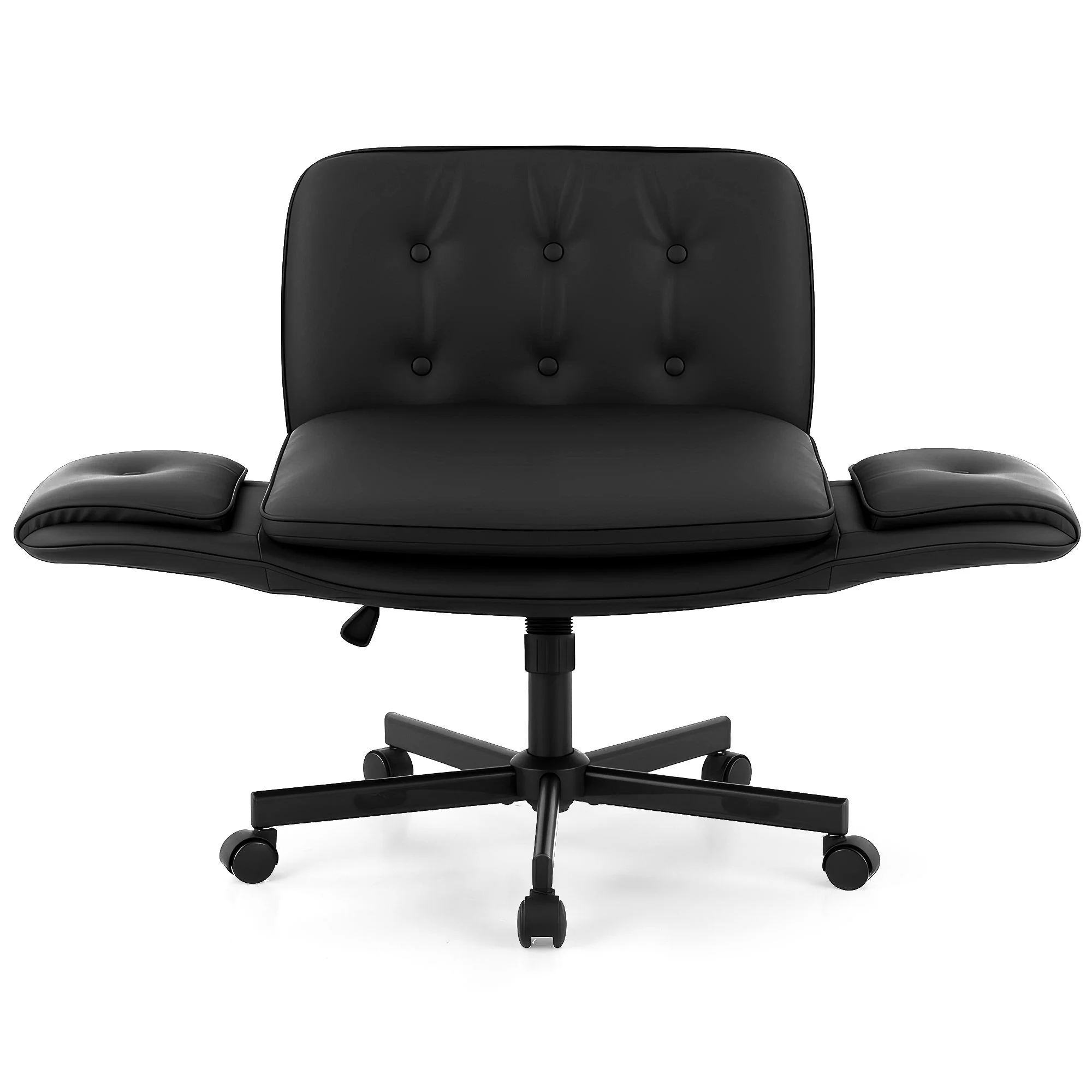 Artiss Criss Cross Chair with Wheels & Adjustable Armrests, Ergonomic Cross Legged Office Desk Chair PU Leather Vanity Chair Swivel for Home, Make Up, Bedroom, Computer, Black - Image 4