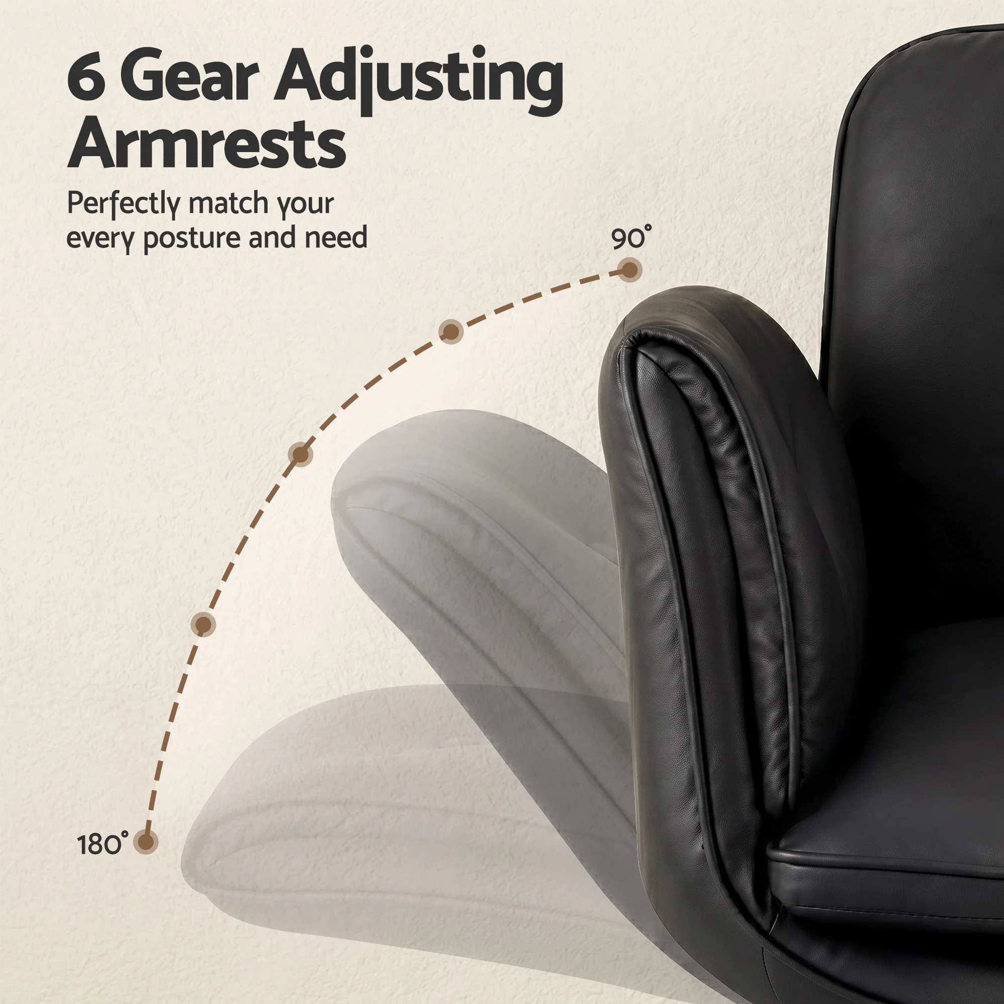 Artiss Criss Cross Chair with Wheels & Adjustable Armrests, Ergonomic Cross Legged Office Desk Chair PU Leather Vanity Chair Swivel for Home, Make Up, Bedroom, Computer, Black - Image 7
