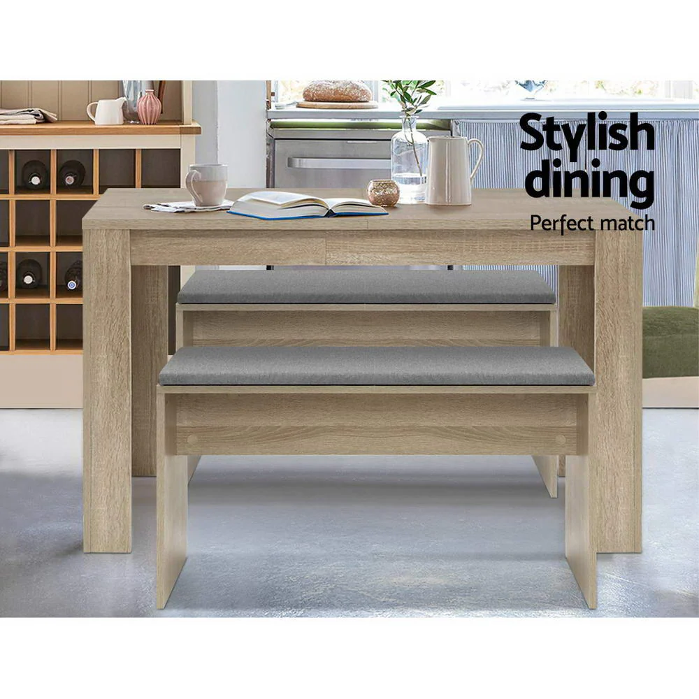 Artiss Dining Bench Upholstery Seat Wooden Chair Oak 90cm - Image 3