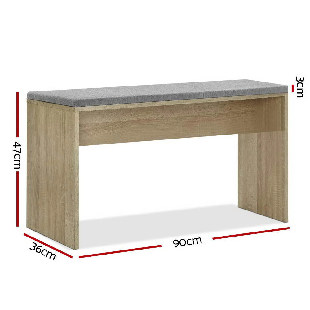 Artiss Dining Bench Upholstery Seat Wooden Chair Oak 90cm - Image 7