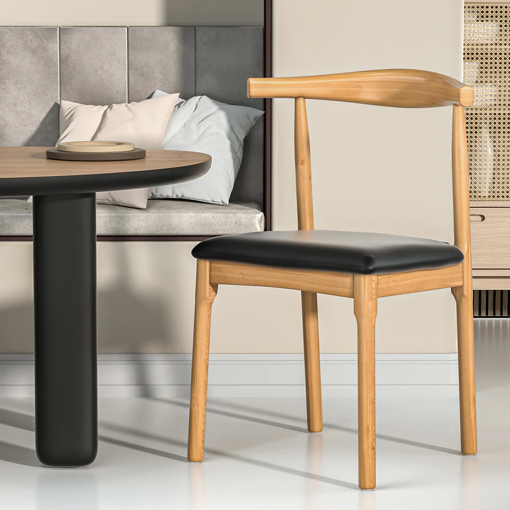 Artiss Dining Chair Rubber Wood Leather Seat Black - Image 5