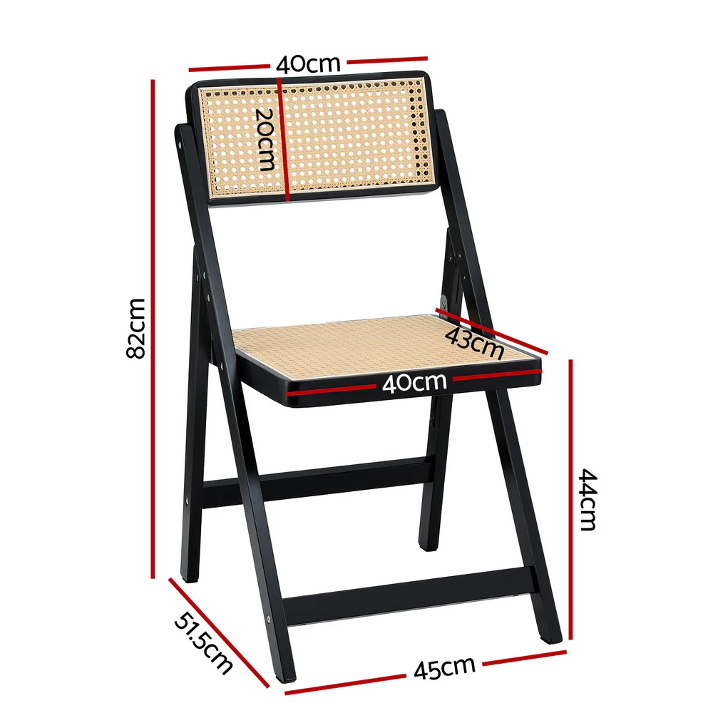 Artiss Dining Chair Wooden Rattan Foldable Black - Image 2