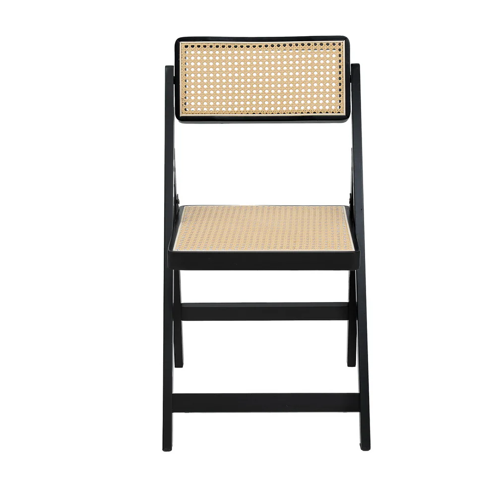Artiss Dining Chair Wooden Rattan Foldable Black - Image 3