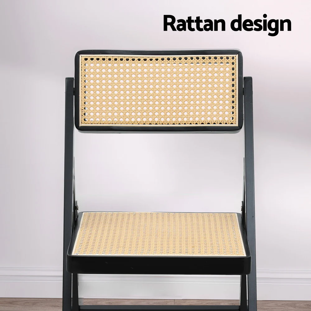 Artiss Dining Chair Wooden Rattan Foldable Black - Image 4