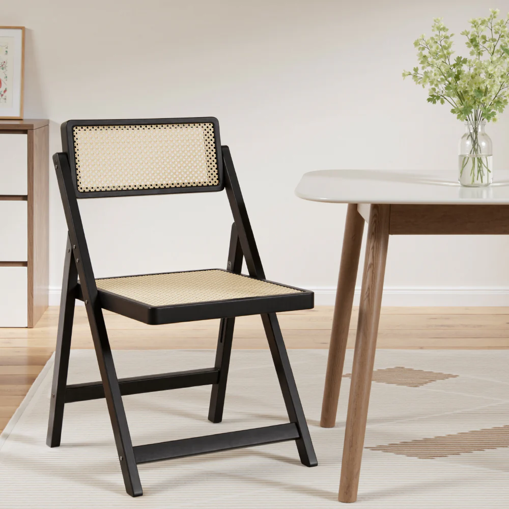 Artiss Dining Chair Wooden Rattan Foldable Black - Image 7