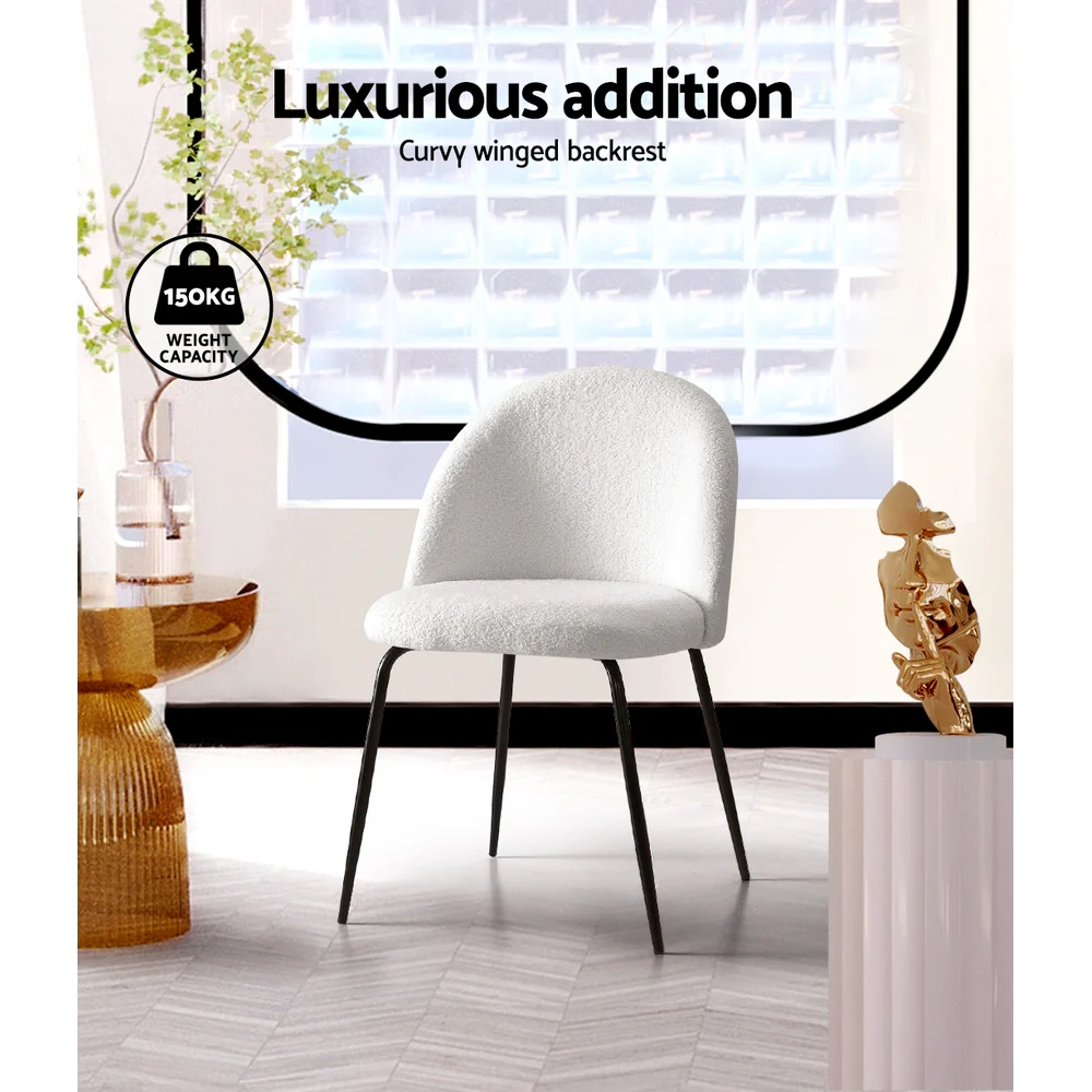 Artiss Dining Chairs Set of 2 Sherpa Boucle White - Image 5