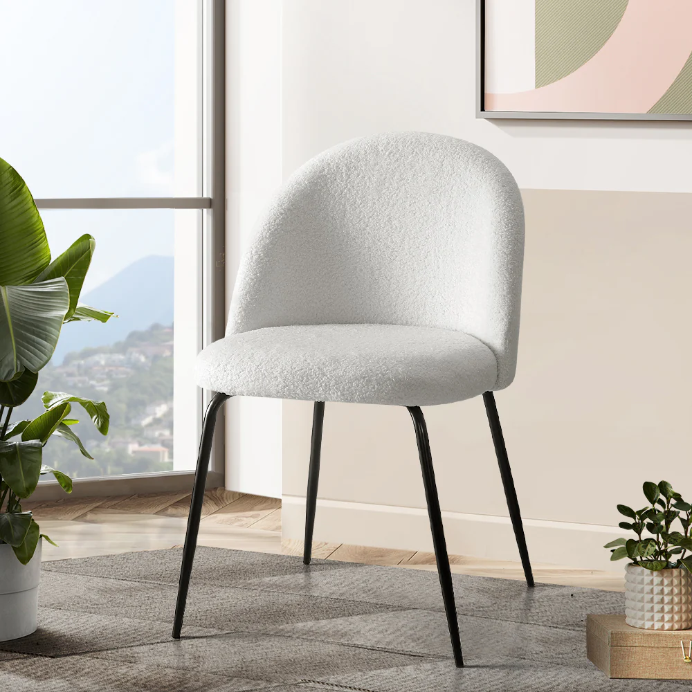 Artiss Dining Chairs Set of 2 Sherpa Boucle White - Image 8