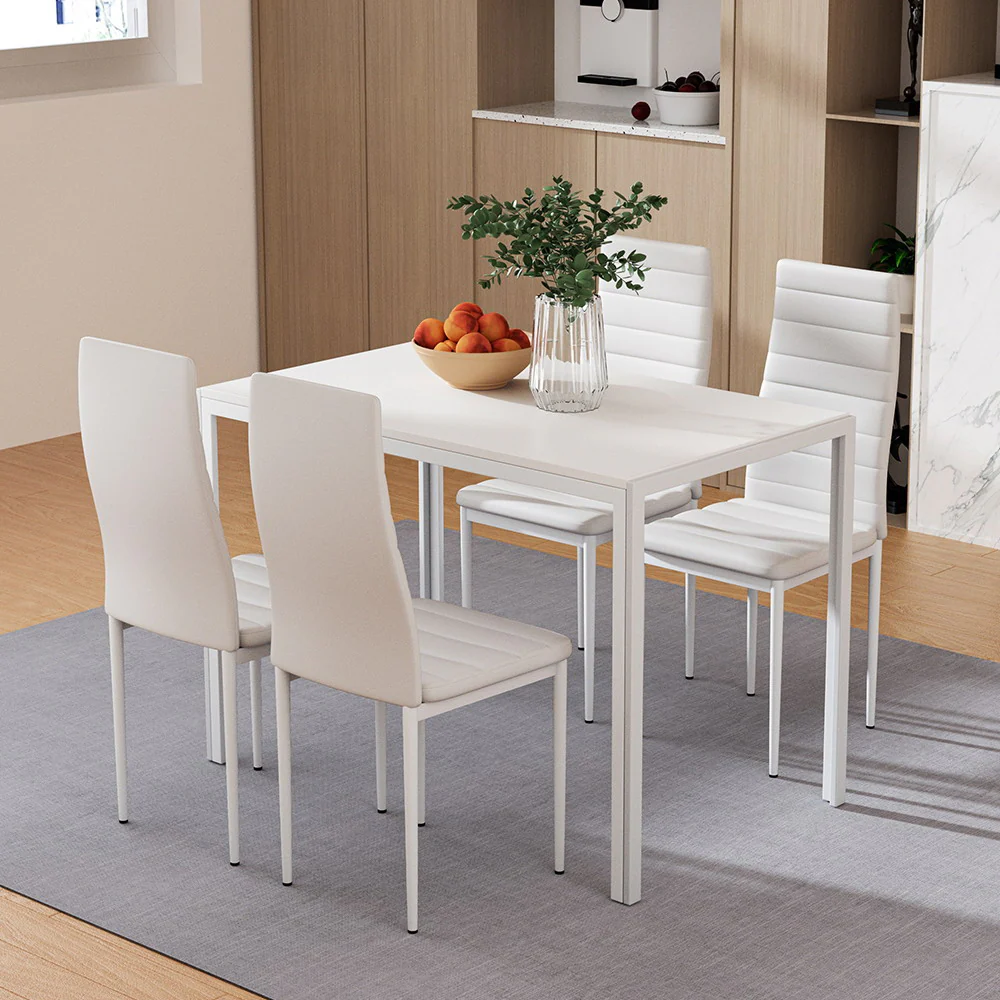 Artiss Dining Chairs and Table Dining Set 4 Chair Set Of 5 White - Image 8