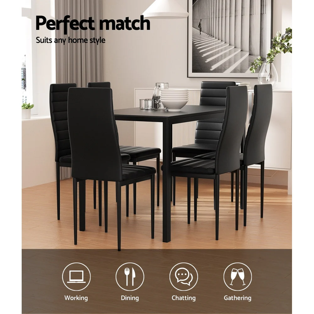 Artiss Dining Chairs and Table Dining Set 6 Chair Set Of 7 Black - Image 7