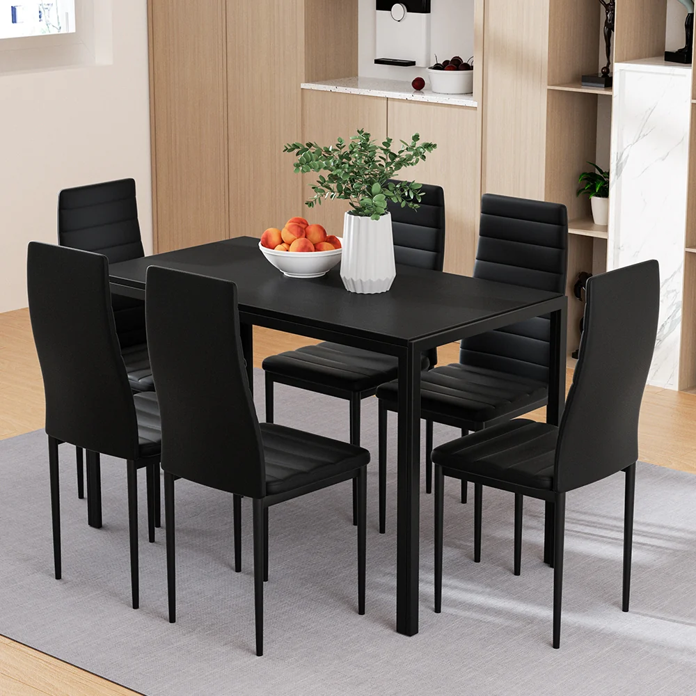 Artiss Dining Chairs and Table Dining Set 6 Chair Set Of 7 Black - Image 8