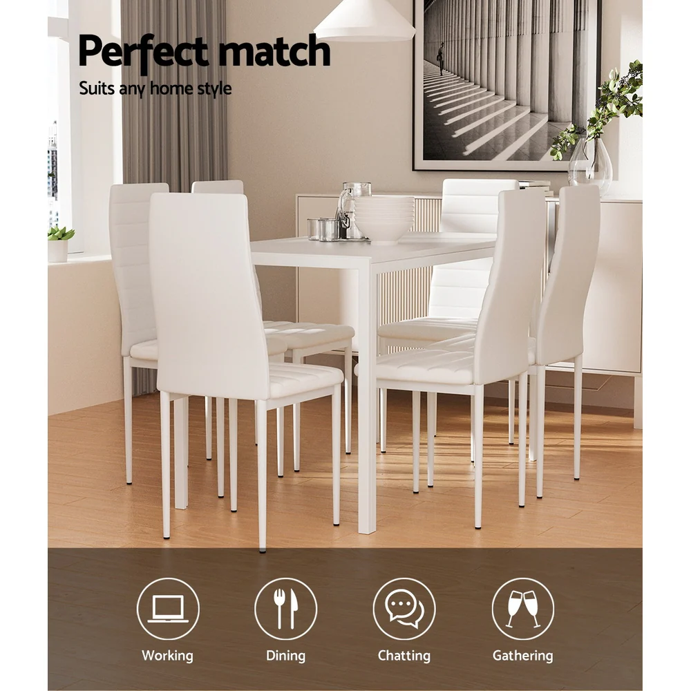 Artiss Dining Chairs and Table Dining Set 6 Chair Set Of 7 White - Image 7