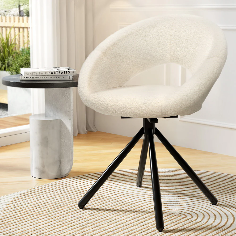 Artiss Dining Chairs Set of 2 Sherpa Boucle Swivel Base - Image 5