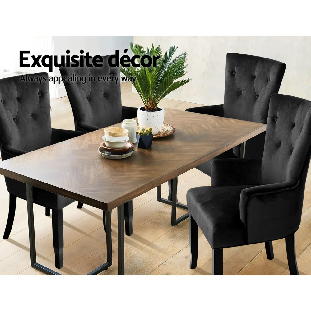 Artiss Dining Chair Velvet French Provincial Armchair Black - Image 4
