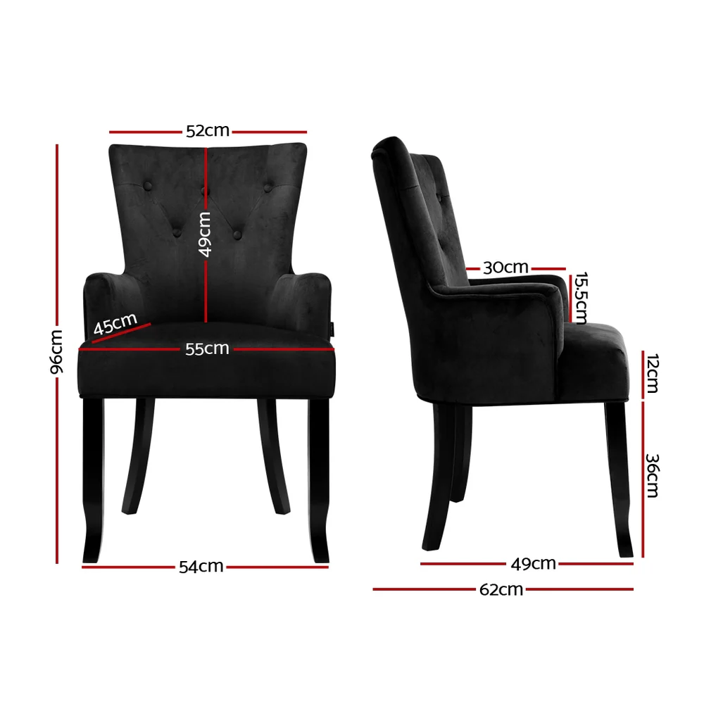 Artiss Dining Chair Velvet French Provincial Armchair Black - Image 7