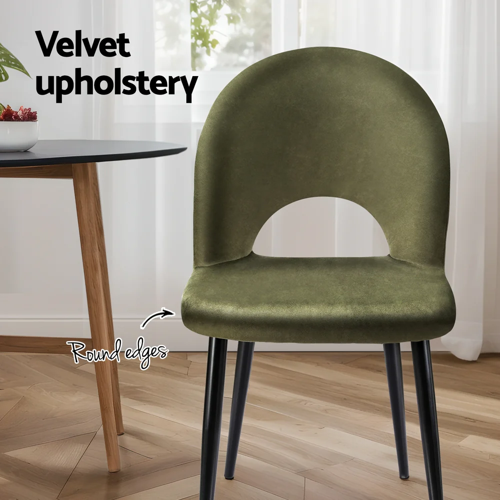 Artiss Dining Chairs Set of 2 Velvet Hollow Green - Image 5