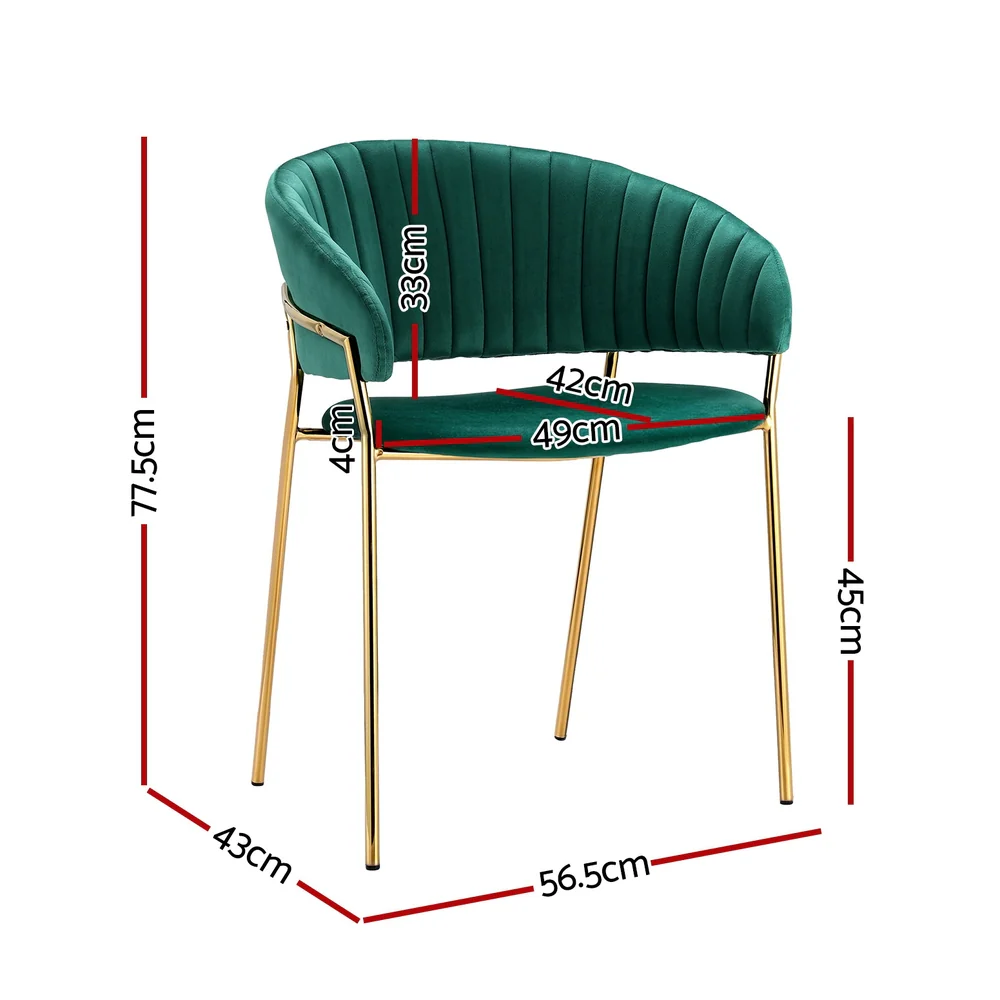 Artiss Dining Chairs Set of 2 Velvet Hollow Armchair Green - Image 2
